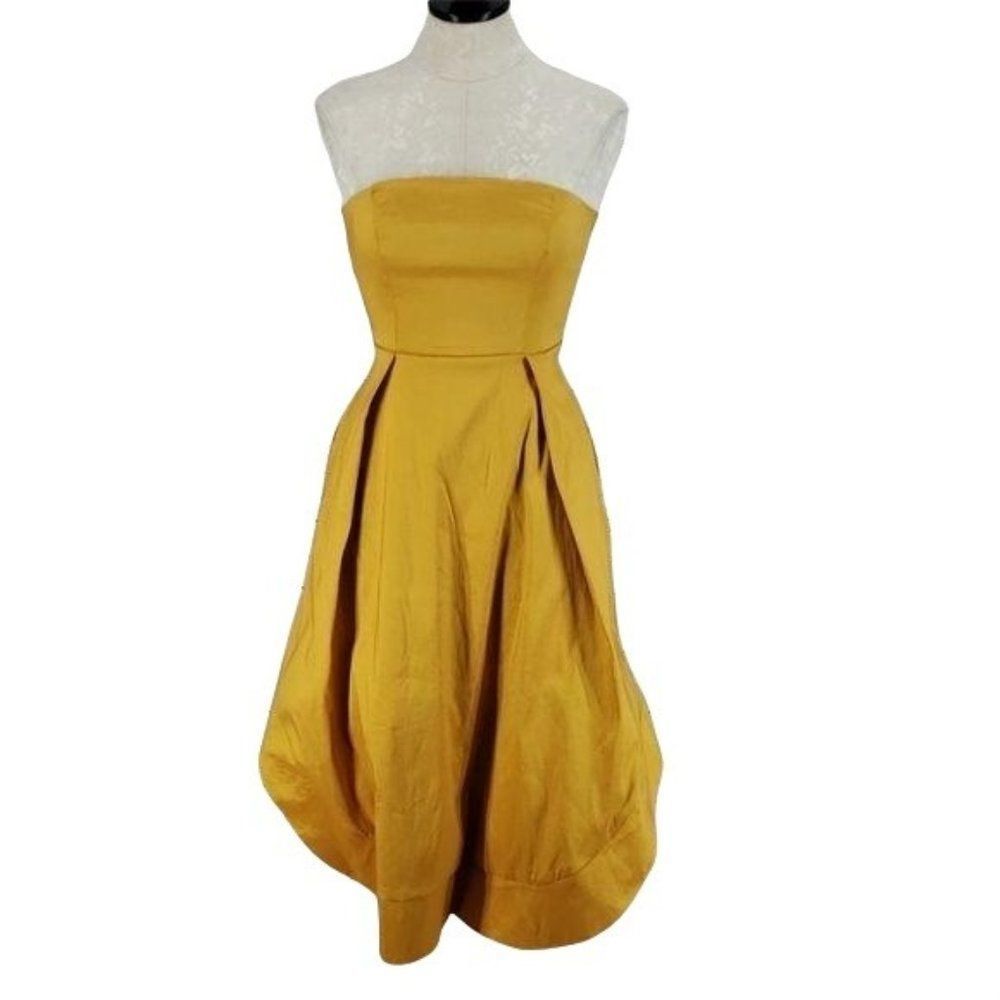Haoduoyi gold strapless small pocket fitted flare party‎ dance dress